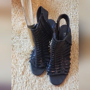 Black opened-toe ankle height shoes. size 10M Worn twice. Side zipper. Cute